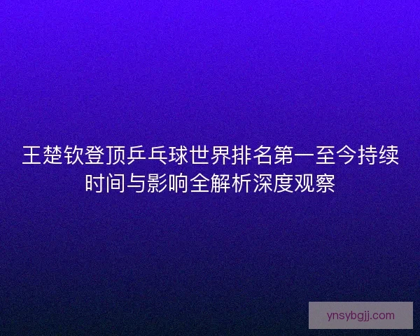 王楚钦登顶乒乓球世界排名第一至今持续时间与影响全解析深度观察