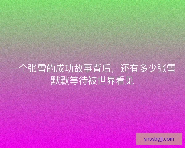 一个张雪的成功故事背后，还有多少张雪默默等待被世界看见